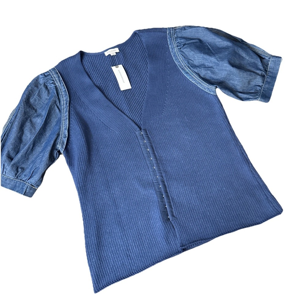 PILCRO By Anthropologie Puff-Sleeve Cardigan Sweater Women's Size S
